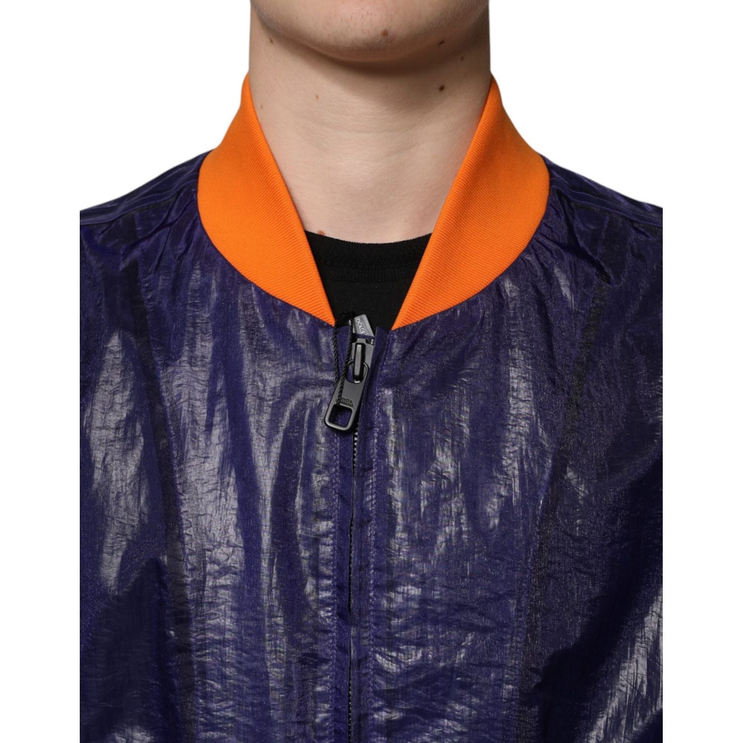 Dolce & Gabbana Blue Cotton Stretch Full Zip Bomber Jacket