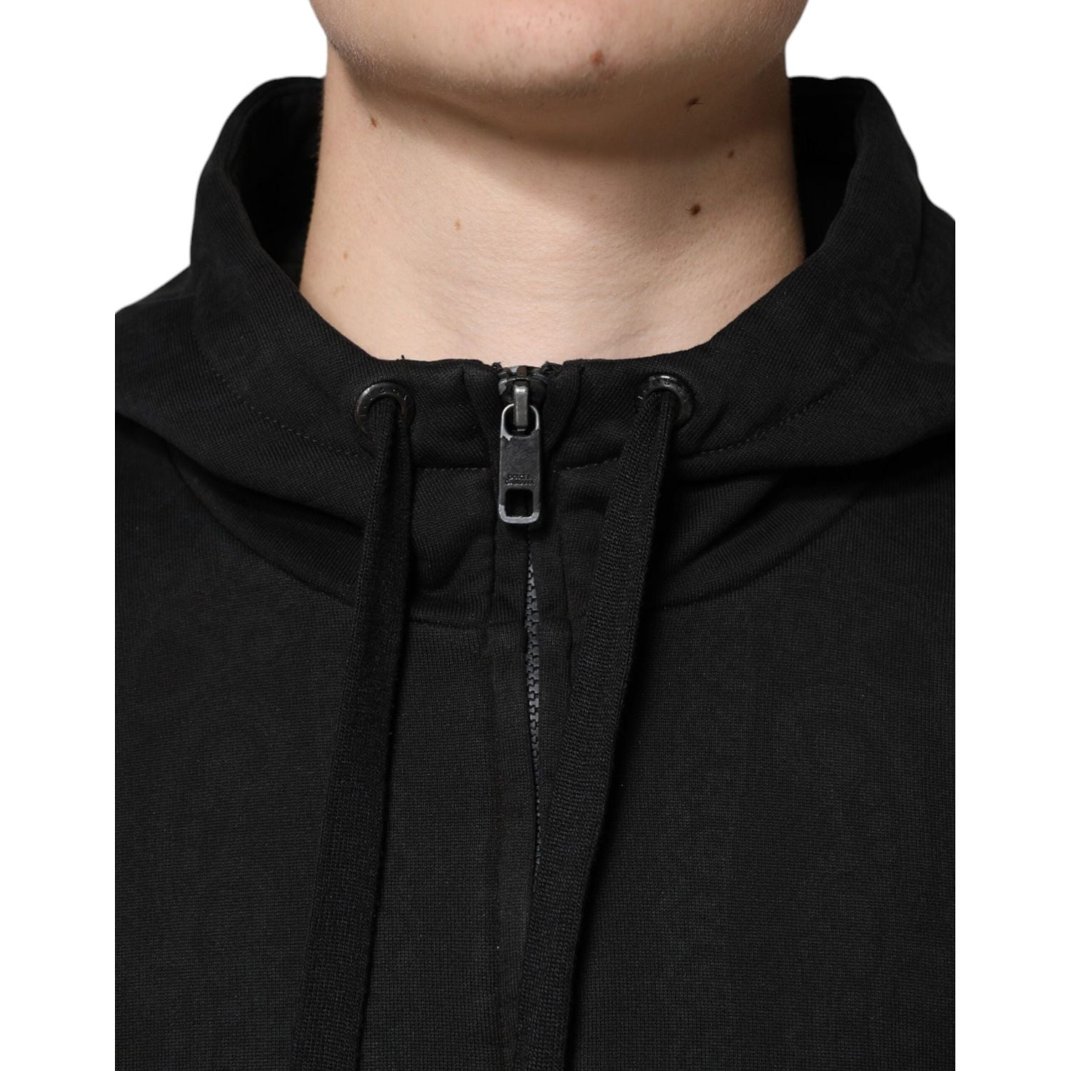 Dolce & Gabbana Black Cotton Full Zip Hooded Bomber Jacket