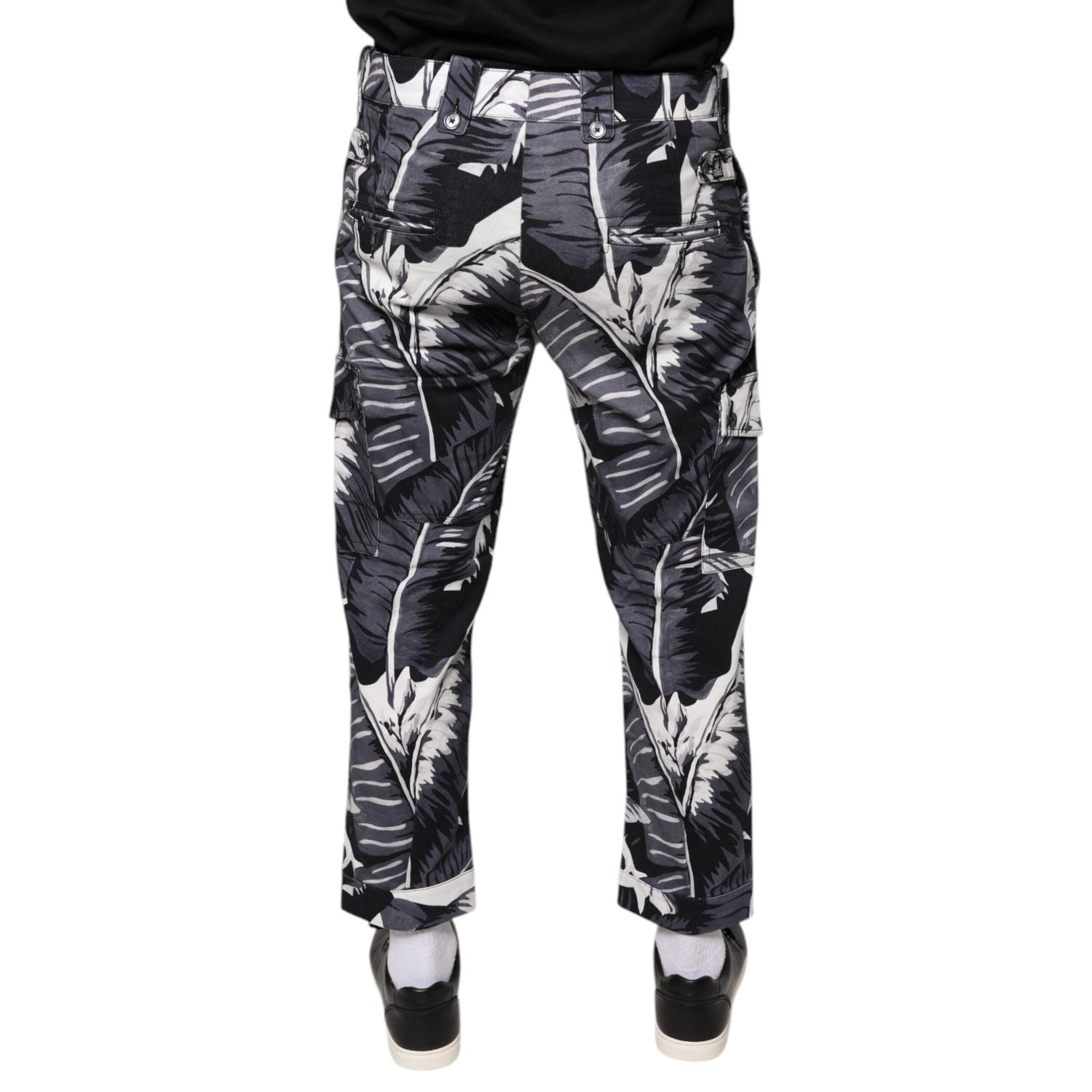 Dolce & Gabbana Gray Banana Leaf Cotton Stretch Capri Pants