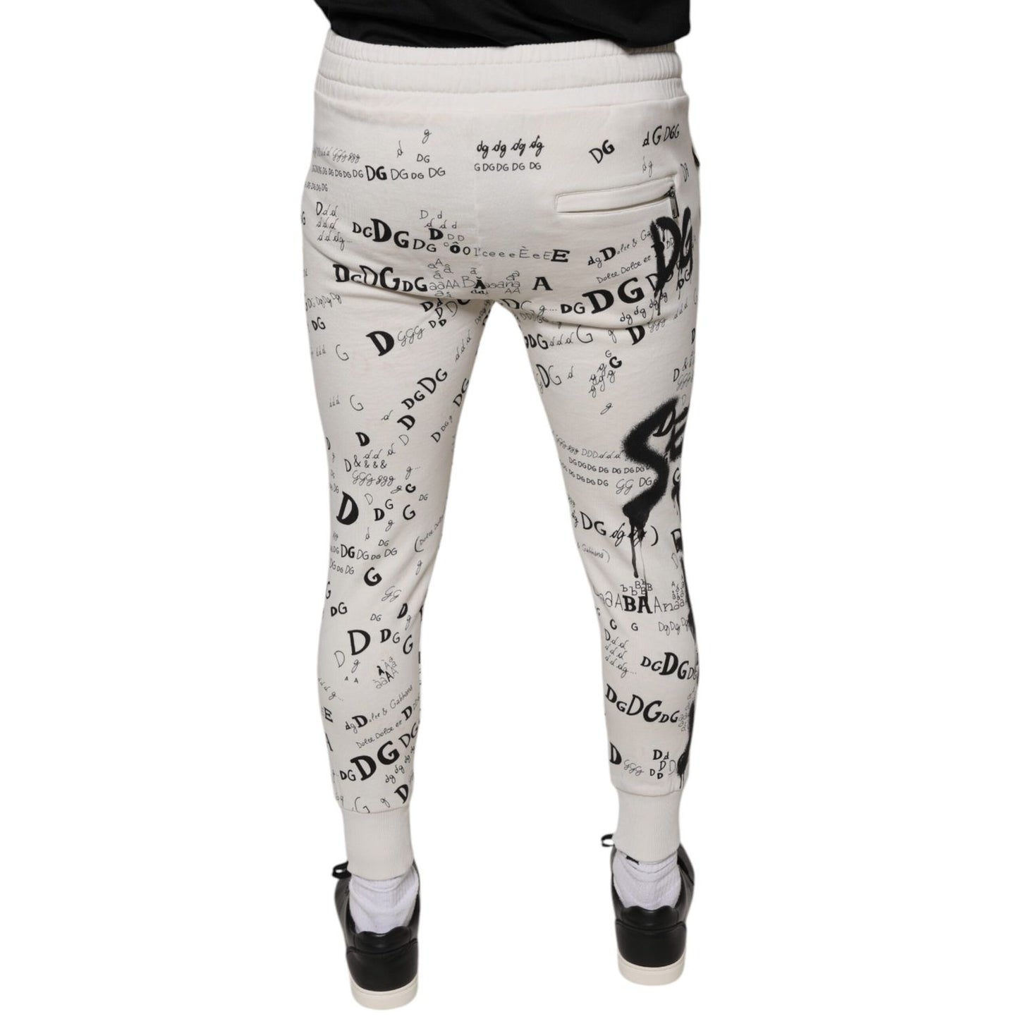 Dolce & Gabbana White Printed Cotton Jogger Sweatpants Pants