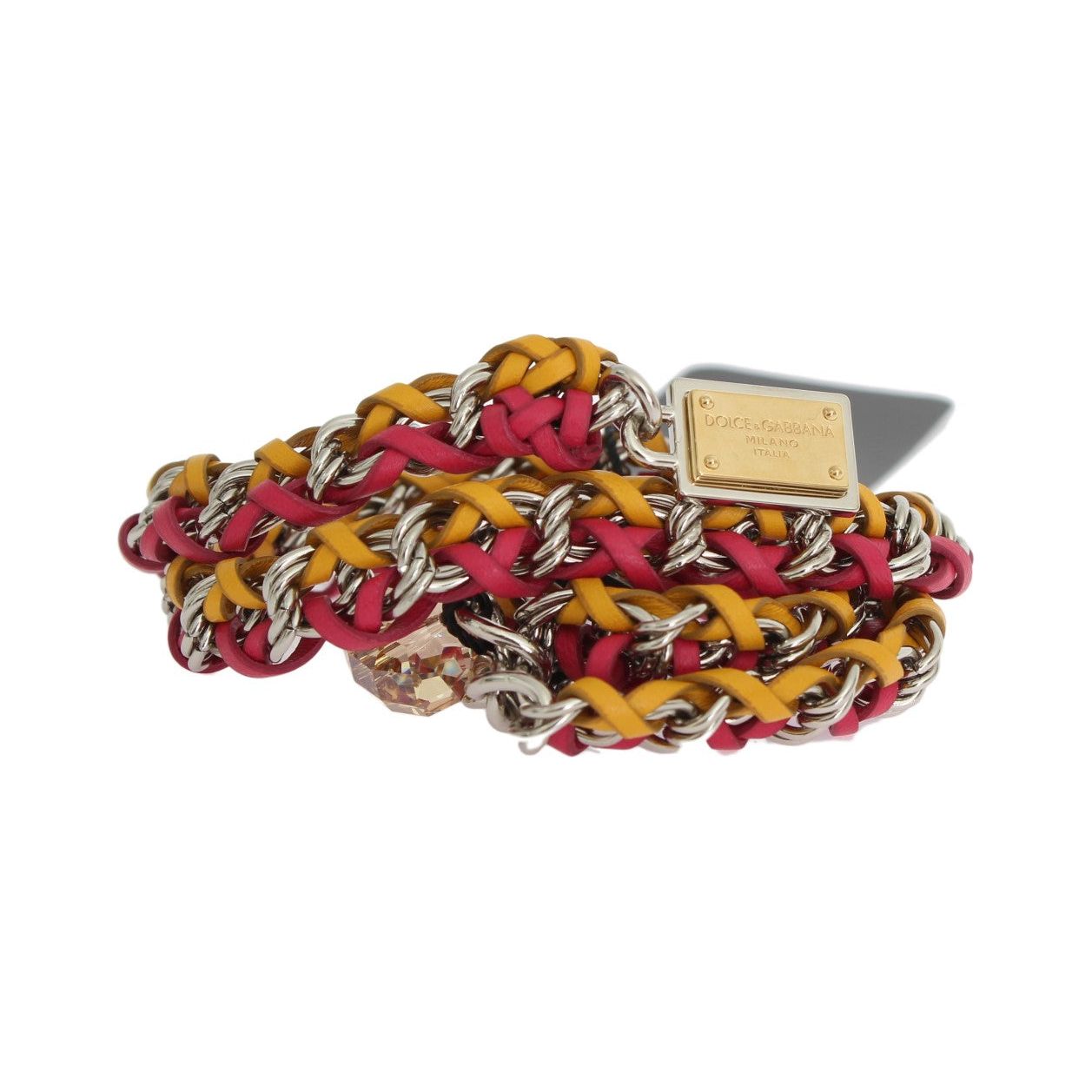 Dolce & Gabbana Elegant Multicolor Crystal-Embellished Belt Belt red-yellow-leather-crystal-belt