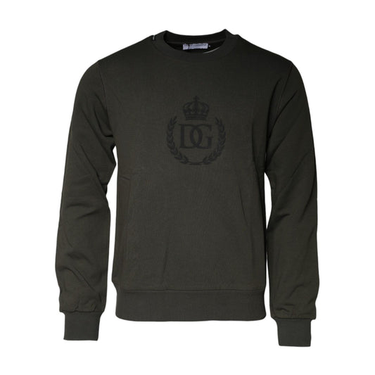 Dolce & Gabbana Army Green Crown Cotton Sweatshirt Sweater Dolce & Gabbana
