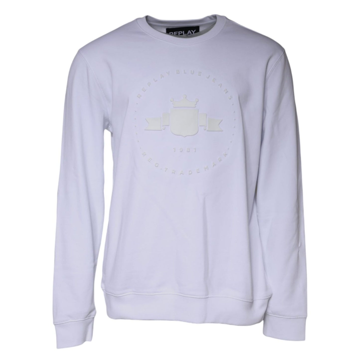 Replay White Embossed Logo Crew Neck Men Sweatshirt Sweater Replay
