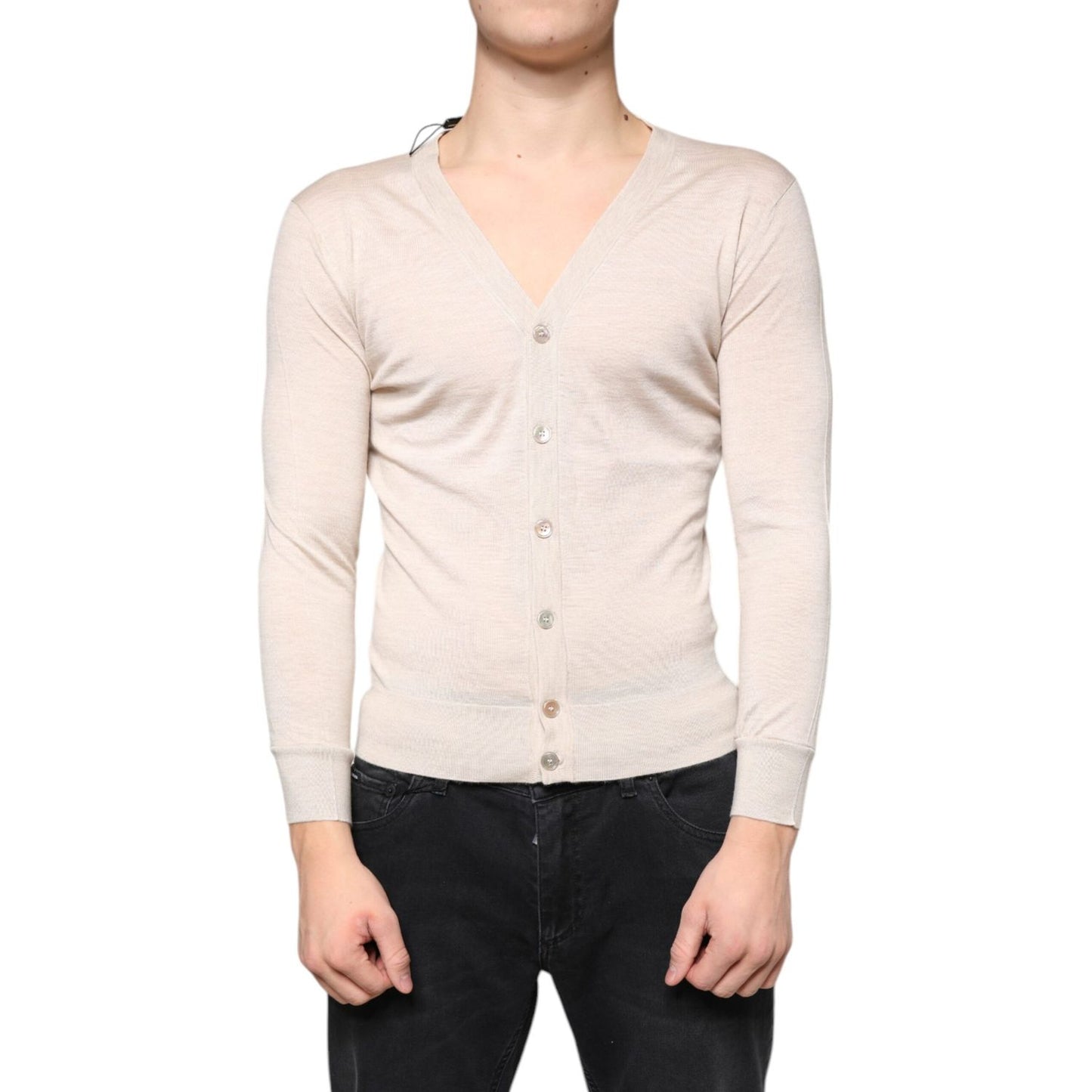 Dolce & Gabbana Beige Cashmere Button Down Cardigan Sweater