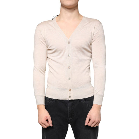 Dolce & Gabbana Beige Cashmere Button Down Cardigan Sweater