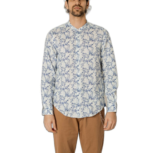 Gianni Lupo Blue Linen Pattern Shirt 1728,71956299936,Blue,Clothing,Gianni Lupo,IT46 | M,Men,New with tags,Pattern - Shirts - Clothing,Shirts - Clothing