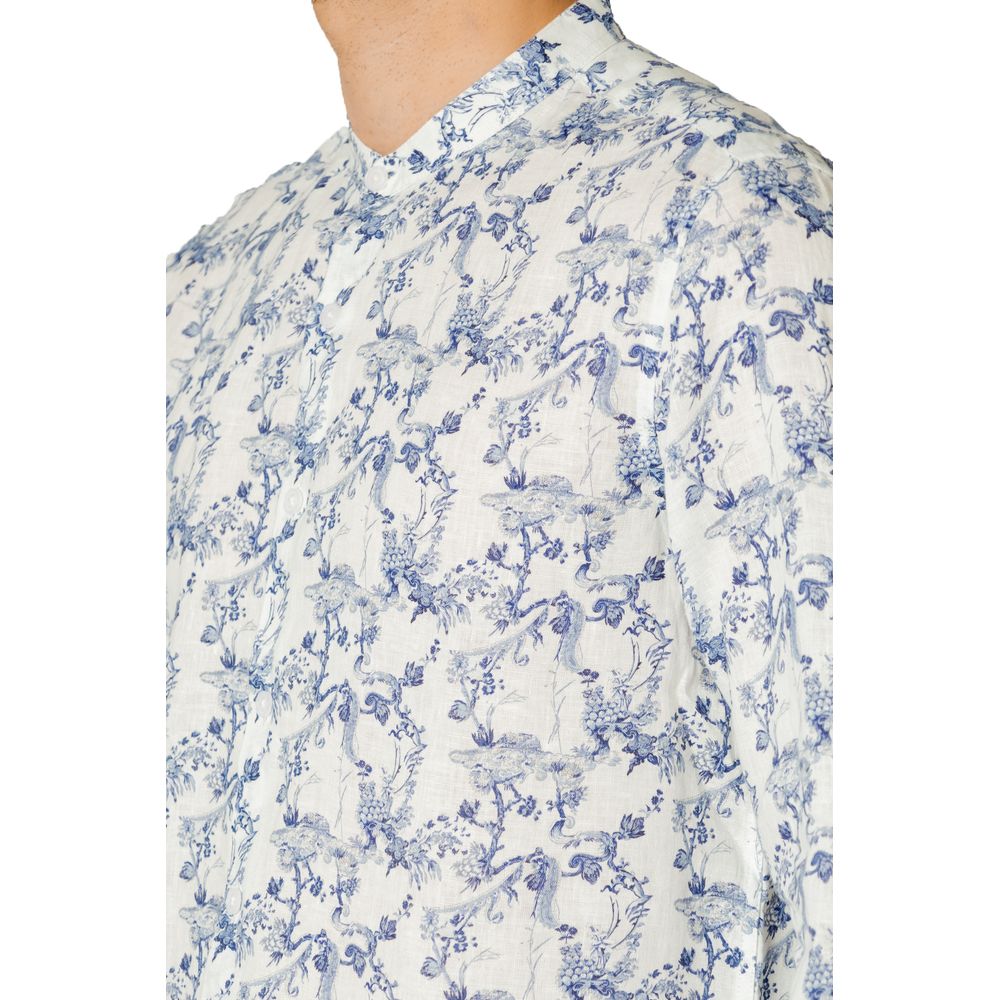 Gianni Lupo Blue Linen Pattern Shirt 1728,71956299936,Blue,Clothing,Gianni Lupo,IT46 | M,Men,New with tags,Pattern - Shirts - Clothing,Shirts - Clothing