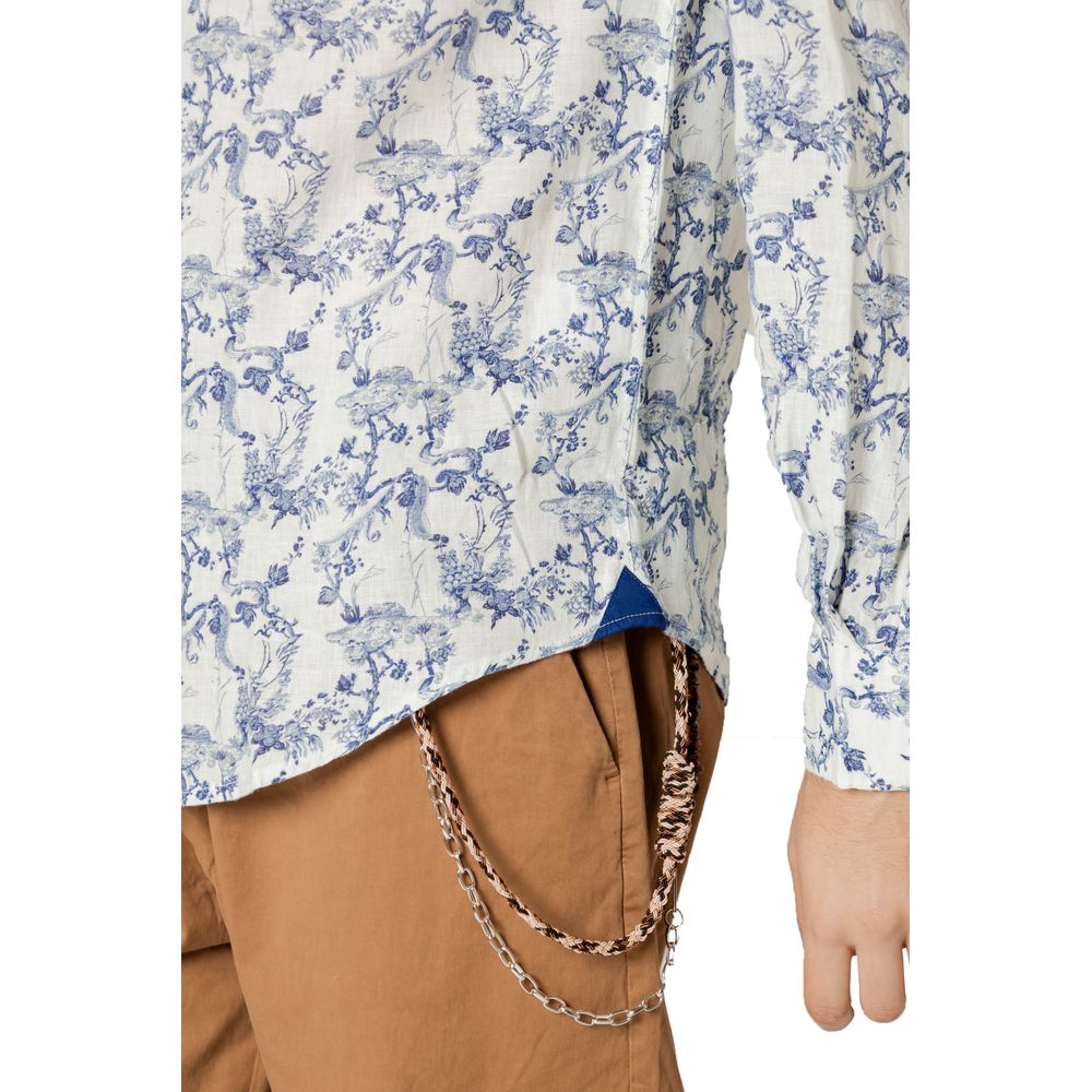 Gianni Lupo Blue Linen Pattern Shirt 1728,71956299936,Blue,Clothing,Gianni Lupo,IT46 | M,Men,New with tags,Pattern - Shirts - Clothing,Shirts - Clothing