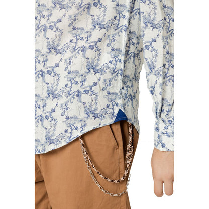 Gianni Lupo Blue Linen Pattern Shirt 1728,71956299936,Blue,Clothing,Gianni Lupo,IT46 | M,Men,New with tags,Pattern - Shirts - Clothing,Shirts - Clothing