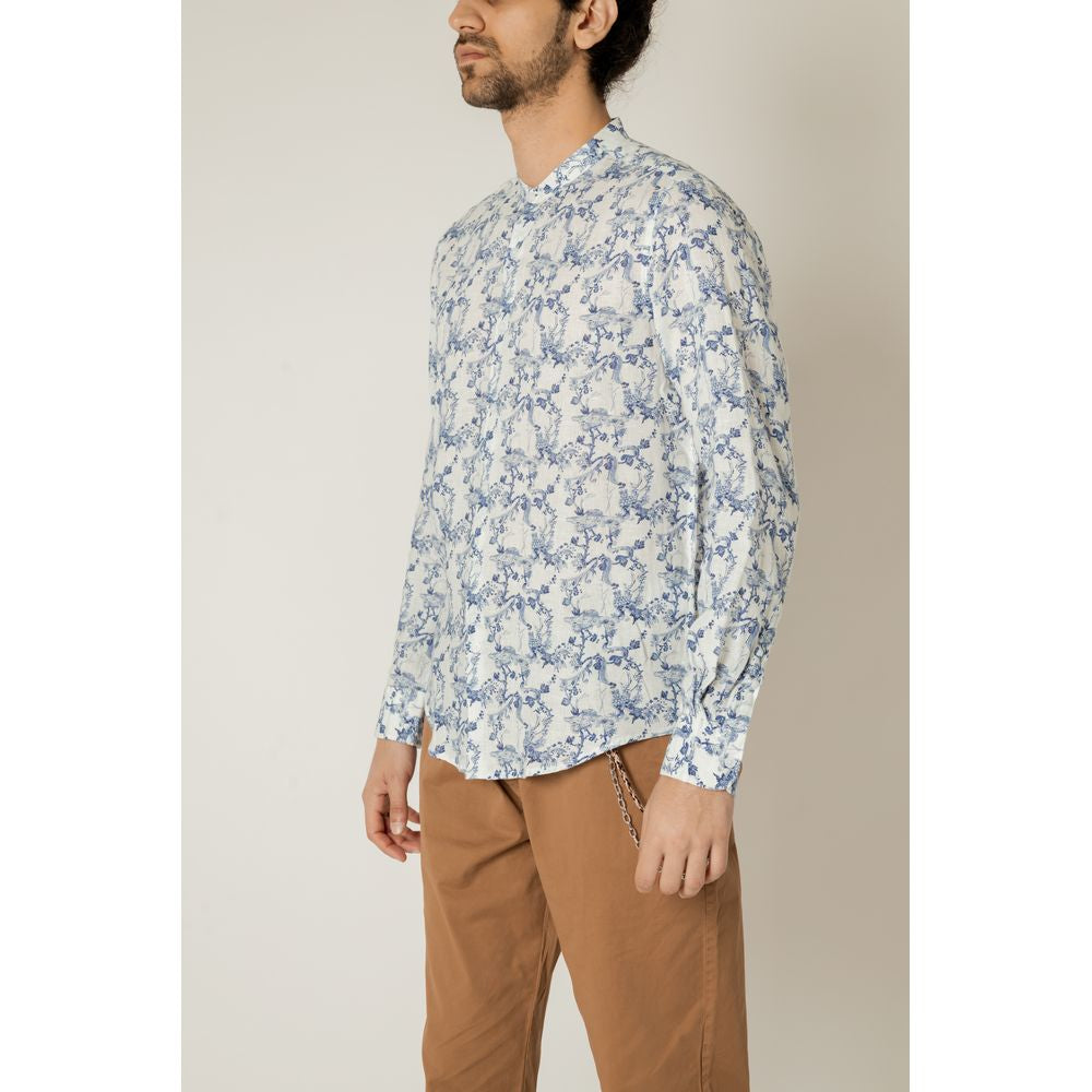 Gianni Lupo Blue Linen Pattern Shirt 1728,71956299936,Blue,Clothing,Gianni Lupo,IT46 | M,Men,New with tags,Pattern - Shirts - Clothing,Shirts - Clothing