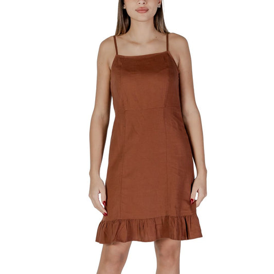 B.Young Brown Linen Midi Dress 1728,71956299936,B.Young,Brown,Clothing,Dresses - Clothing,IT36|XXS,Midi - Dresses - Clothing,New with tags,Women