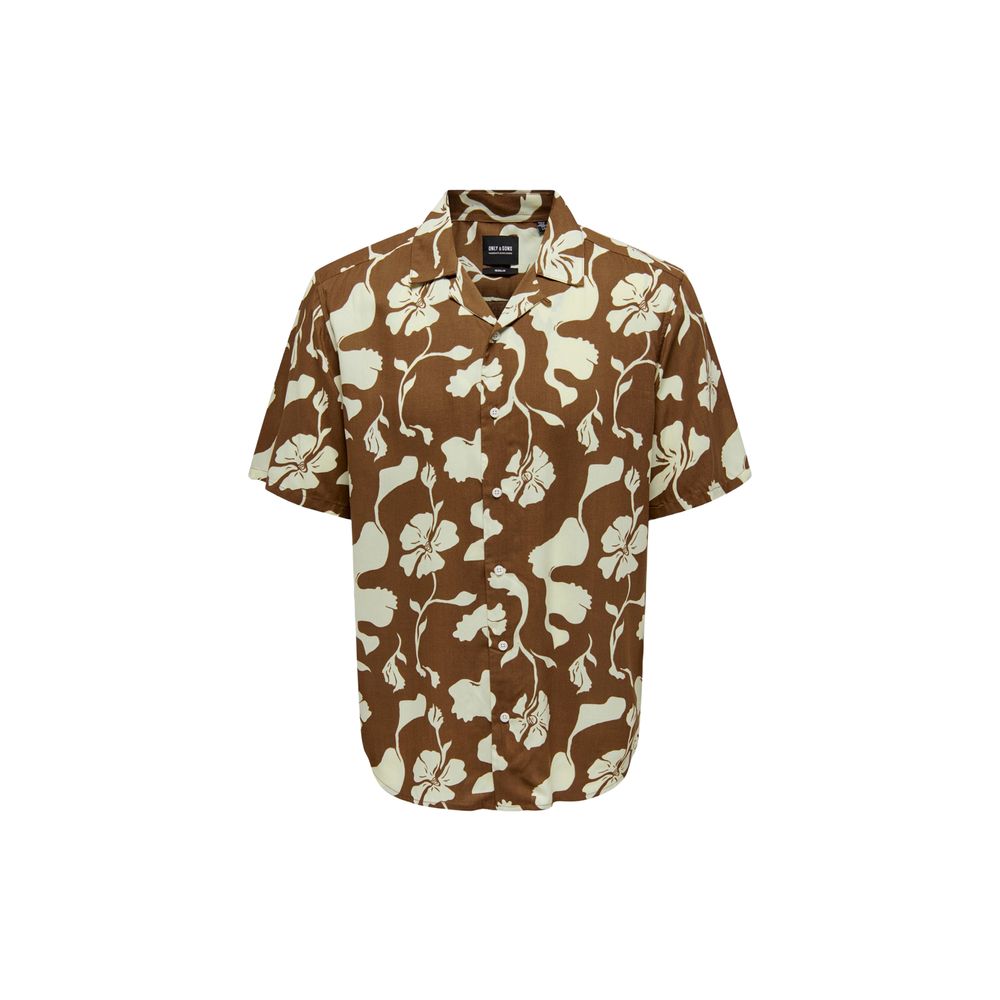 Only & Sons Brown Viscose Shortsleeve Shirt Only & Sons