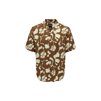 Only & Sons Brown Viscose Shortsleeve Shirt Only & Sons