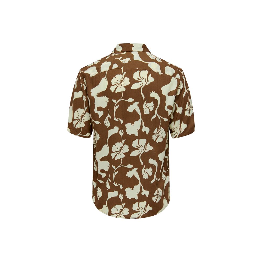 Only & Sons Brown Viscose Shortsleeve Shirt Only & Sons