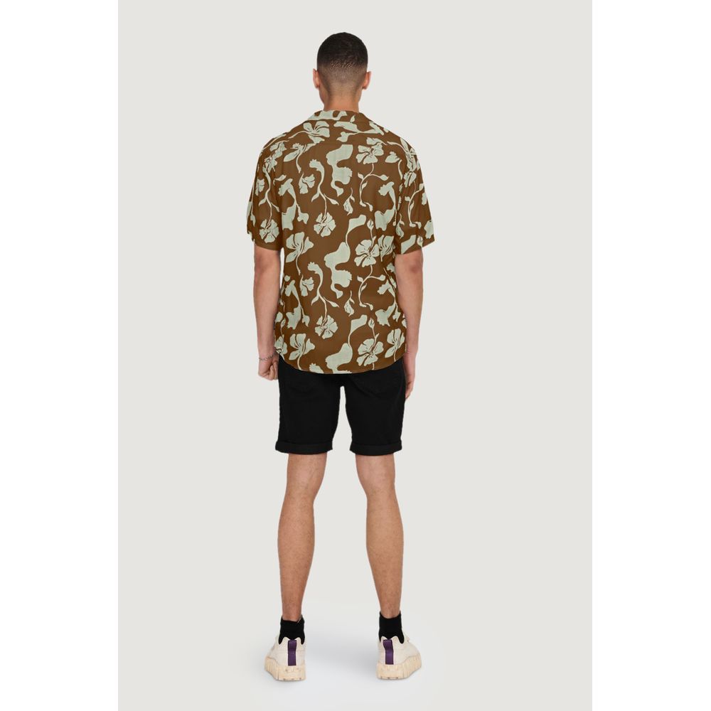 Only & Sons Brown Viscose Shortsleeve Shirt Only & Sons