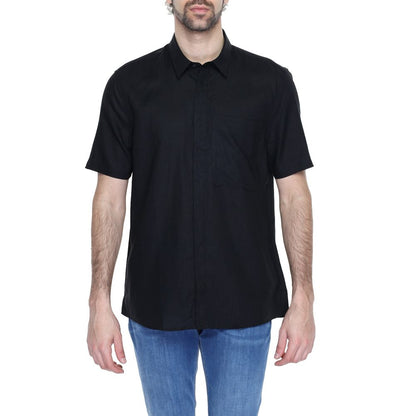 Antony Morato Black Linen Shortsleeve Shirt Antony Morato