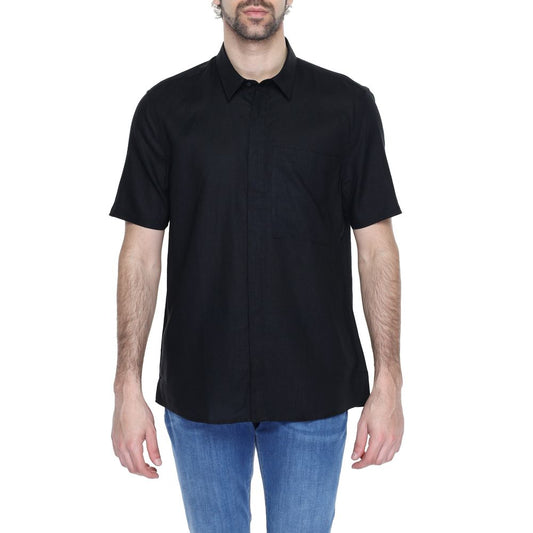 Antony Morato Black Linen Shortsleeve Shirt Antony Morato