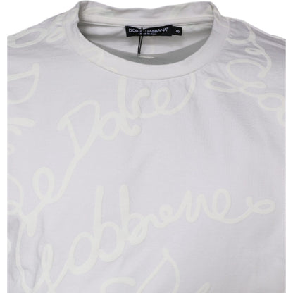 Dolce & Gabbana White Logo Print Cotton Crew Neck T-shirt
