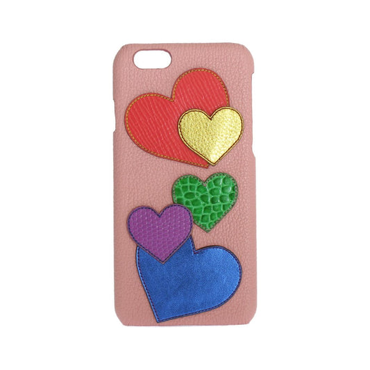 Chic Pink Leather Heart-Embellished Phone Cover