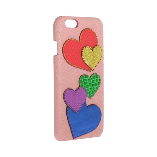 Chic Pink Leather Heart-Embellished Phone Cover