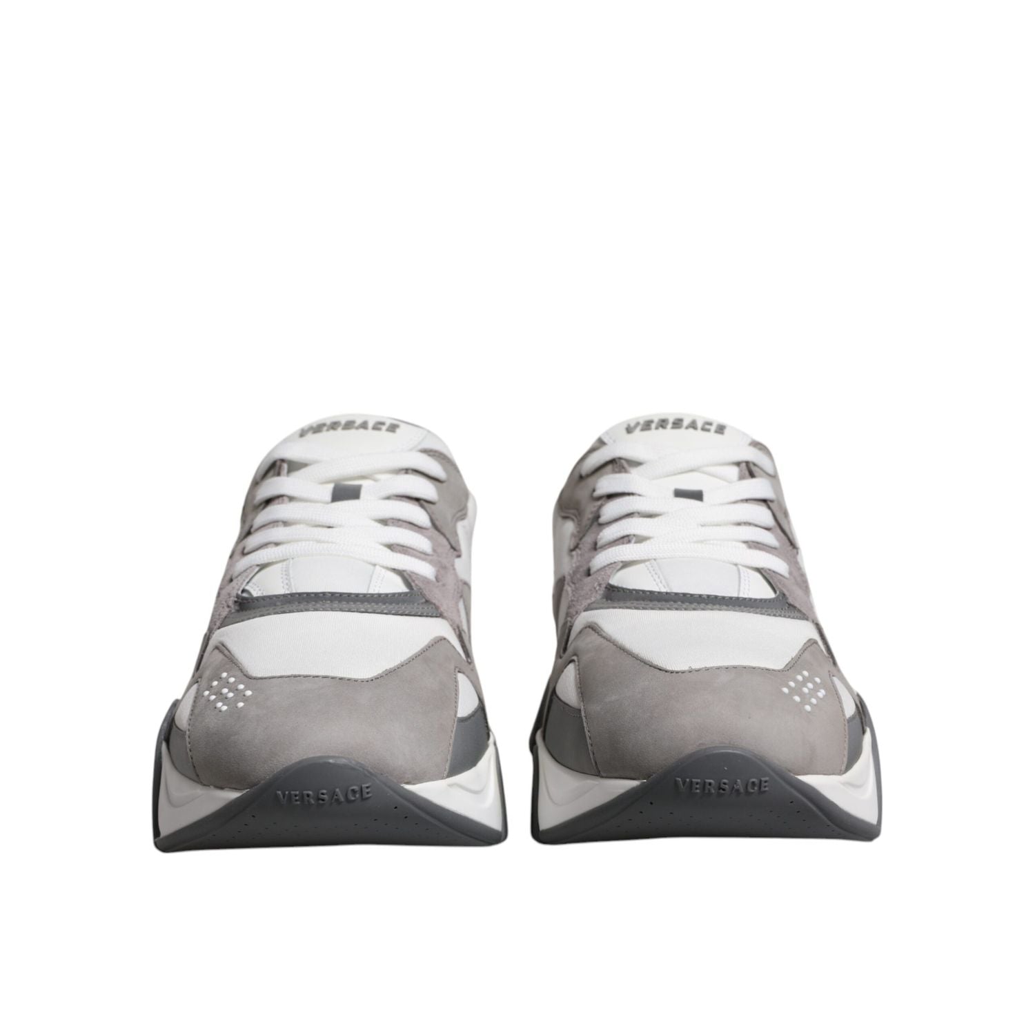 Versace Grey Leather Neoprene Chunky Low Top Squalo Sneakers Shoes
