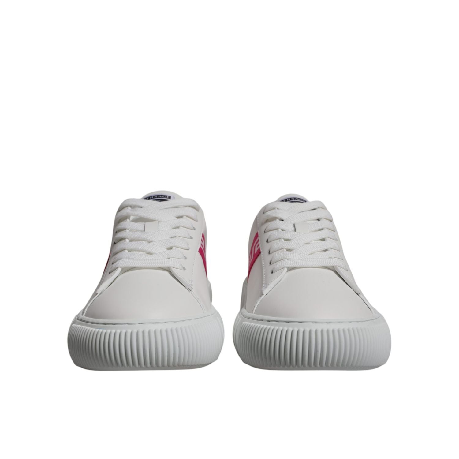 Versace White Pink Greca Print Platform Low Top Sneakers Shoes