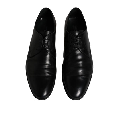 Dolce & Gabbana Black Leather Lace Up Men Derby Formal Shoes