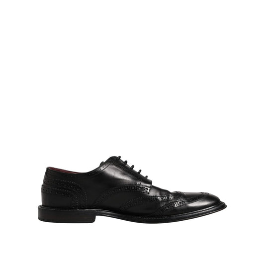 Dolce & Gabbana Black Leather Derby Wingtip Formal Shoes Dolce & Gabbana