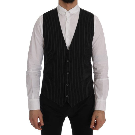 Dolce & Gabbana Sleek Striped Waistcoat Vest black-staff-cotton-striped-vest