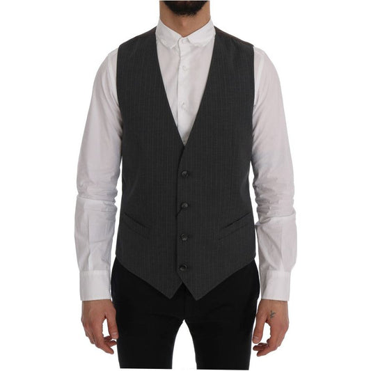 Elegant Striped Gray Waistcoat Vest