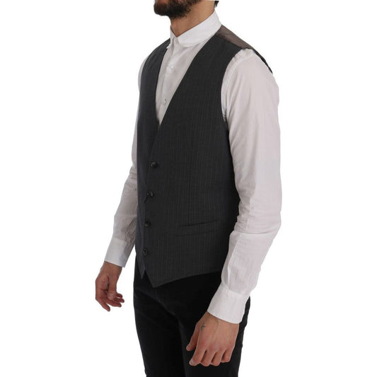 Elegant Striped Gray Waistcoat Vest