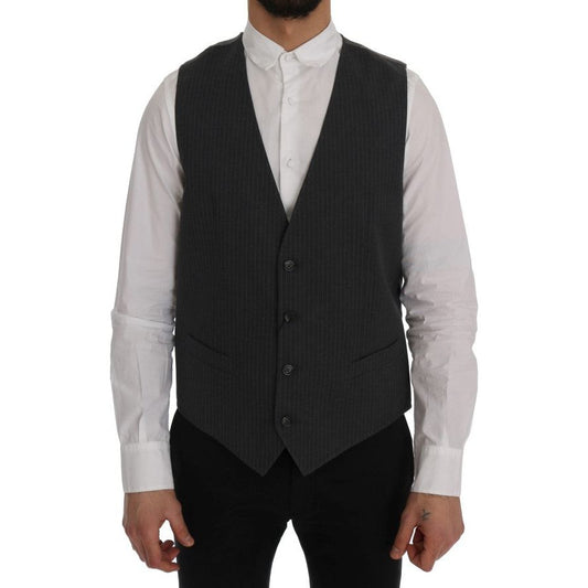 Elegant Gray Striped Waistcoat Vest