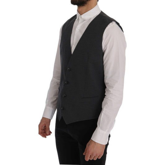 Elegant Gray Striped Waistcoat Vest