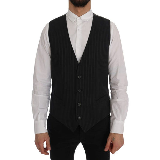 Elegant Striped Gray Waistcoat Vest