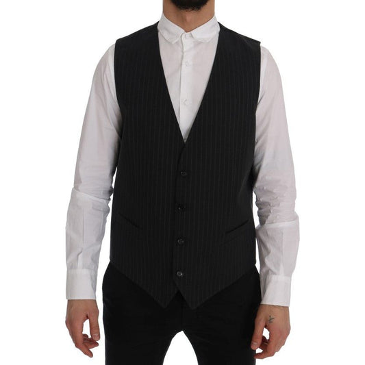 Elegant Gray Striped Men's Waistcoat Vest