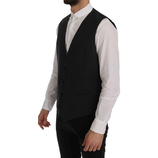 Elegant Gray Striped Men's Waistcoat Vest