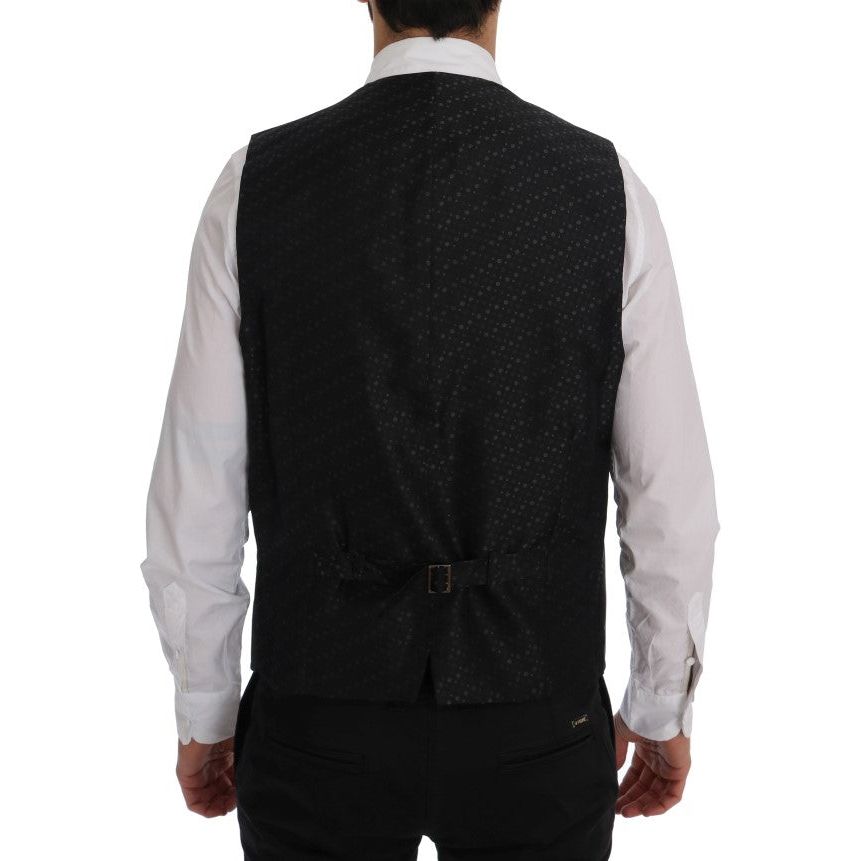 Elegant Gray Striped Men's Waistcoat Vest