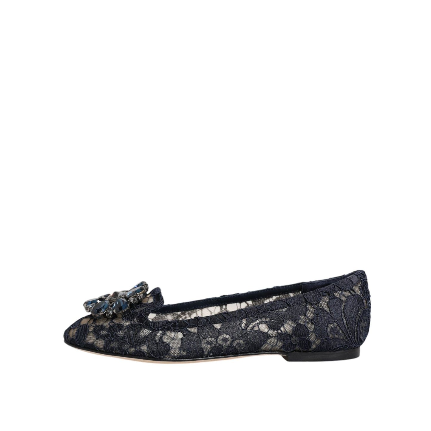 Dolce & Gabbana Blue Taormina Lace Crystals Flats Shoes