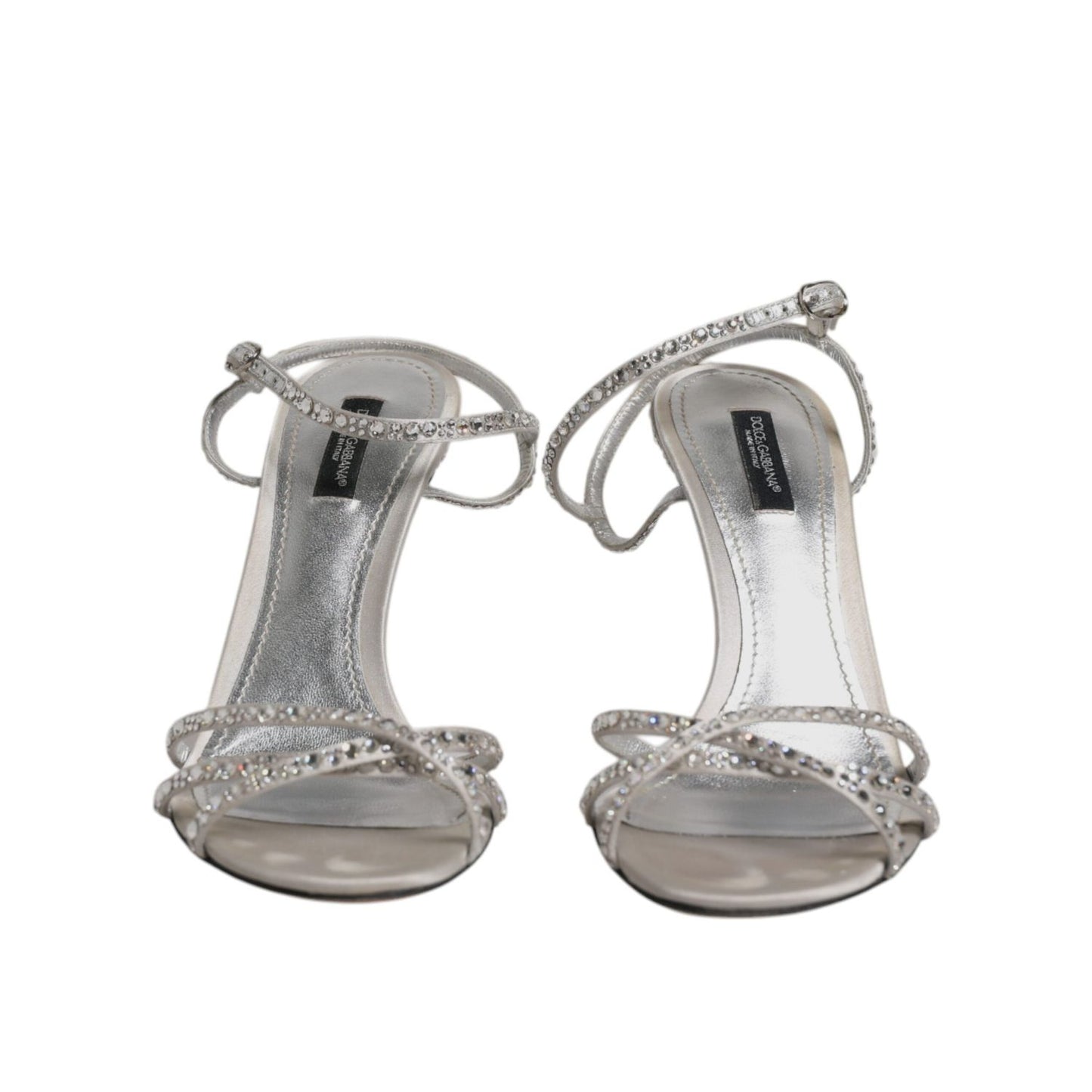 Dolce & Gabbana Silver Crystal Ankle Strap Sandals Shoes