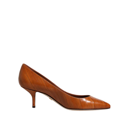 Dolce & Gabbana Brown Leather Kitten Heels Pumps Shoes