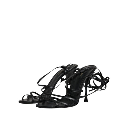 Dolce & Gabbana Black Leather High Heels Keira Sandals Shoes