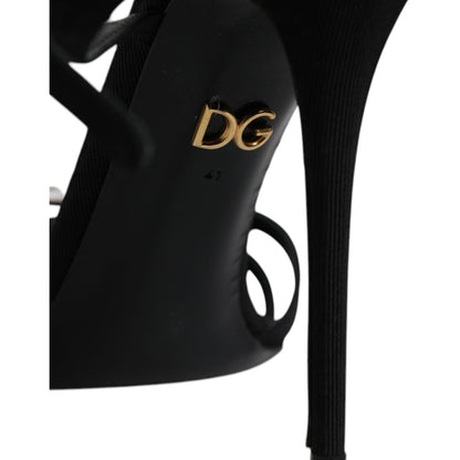 Dolce & Gabbana Black Leather Crystal Heels Sandals Shoes