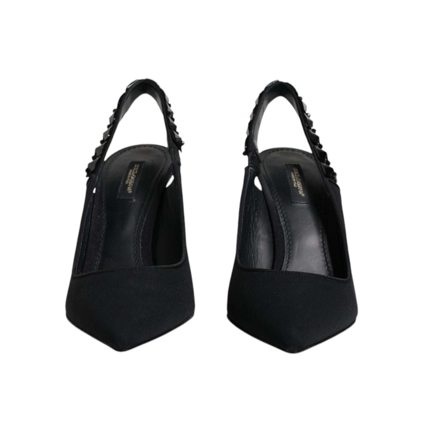 Dolce & Gabbana Black Embellished Charmeuse Slingback Shoes