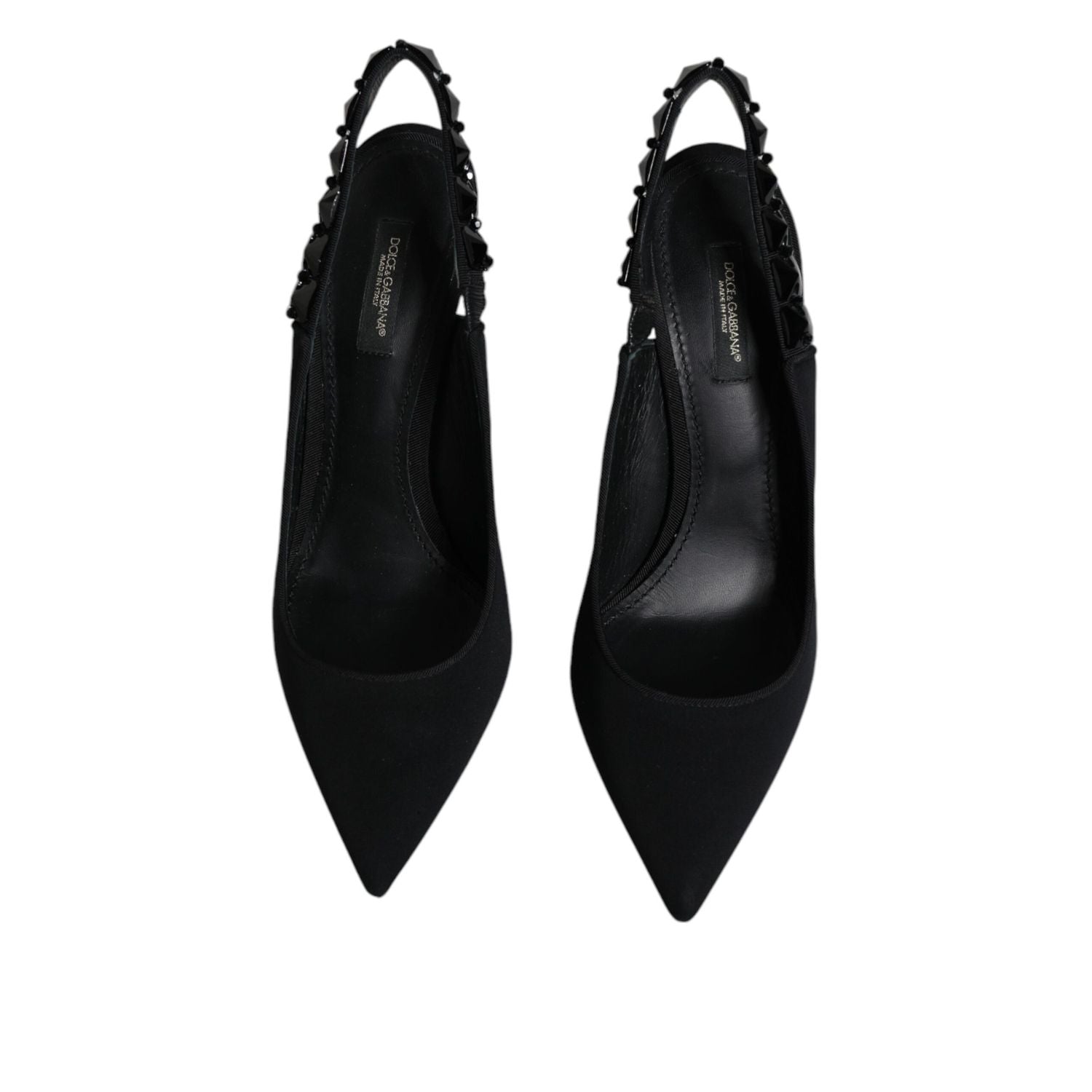 Dolce & Gabbana Black Embellished Charmeuse Slingback Shoes