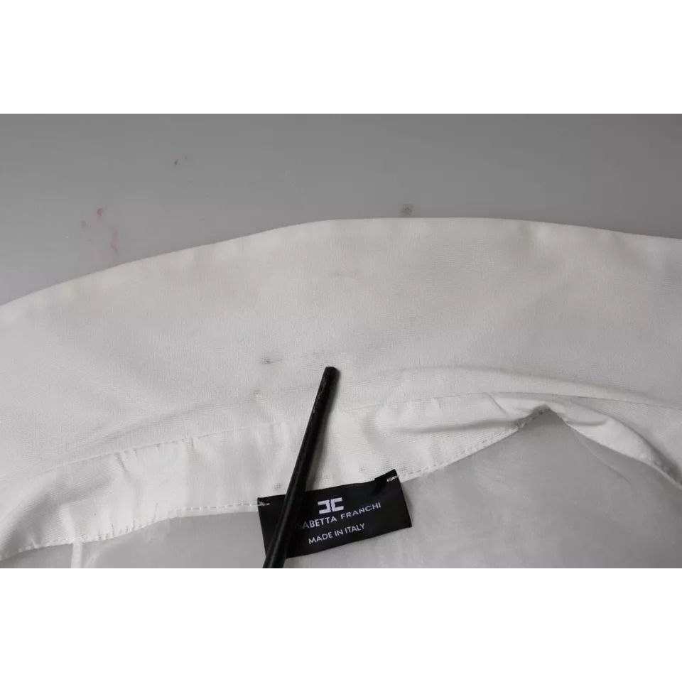 Elisabetta Franchi White Sheer Collared Buttoned Long Sleeves Top