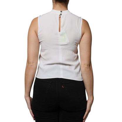 Patrizia Pepe White Mock Neckline Sleeveless Tank Blouse Top