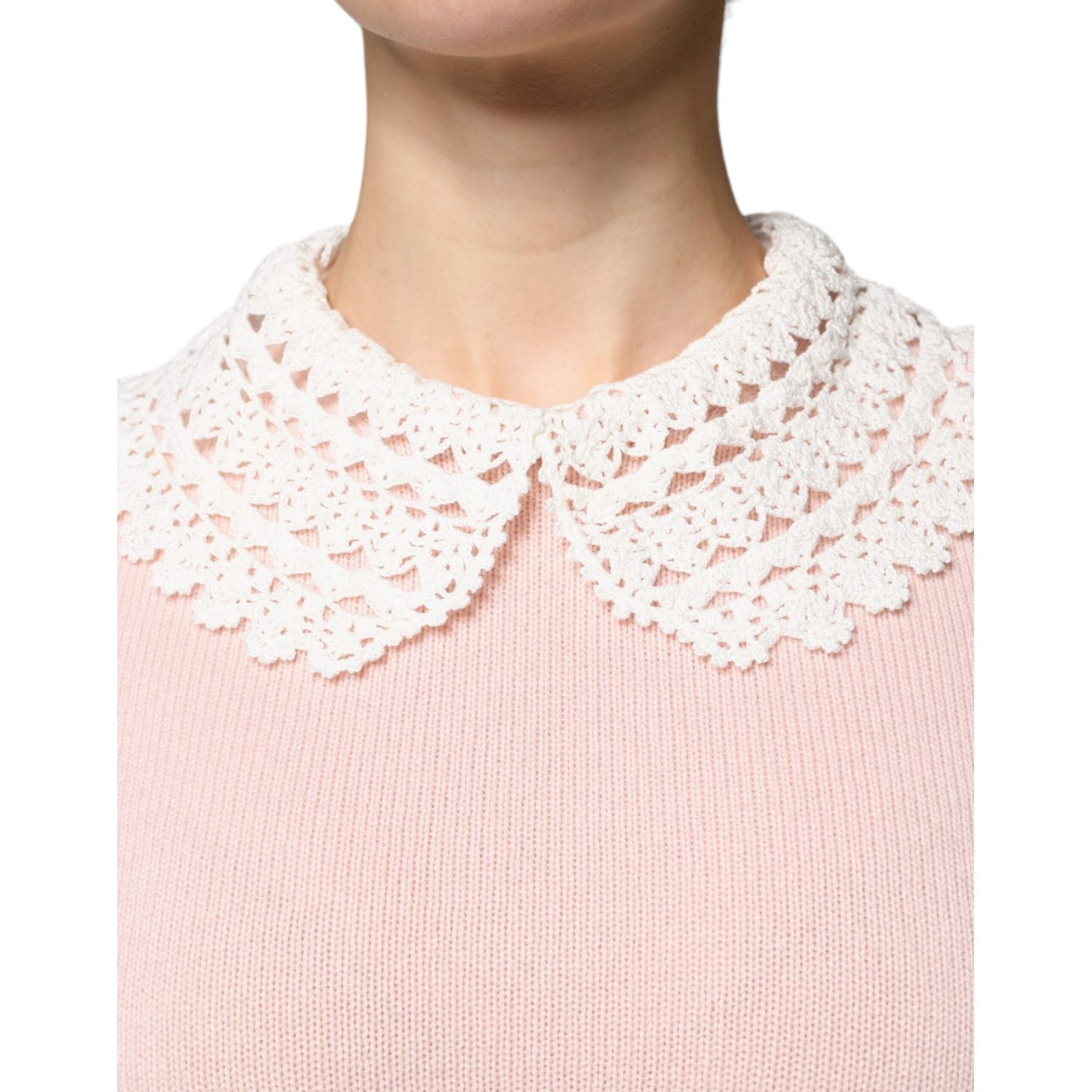 Dolce & Gabbana Pink Cashmere Collar Knitted Long Sleeves Top