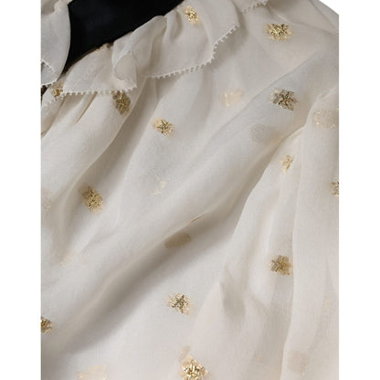 Dolce & Gabbana Off White Silk Blend Ascot Collar Blouse Top