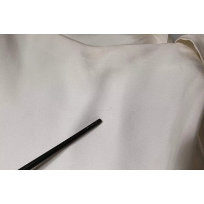 Brunello Cucinelli Beige Silk Ascot Collared Long Sleeves Top