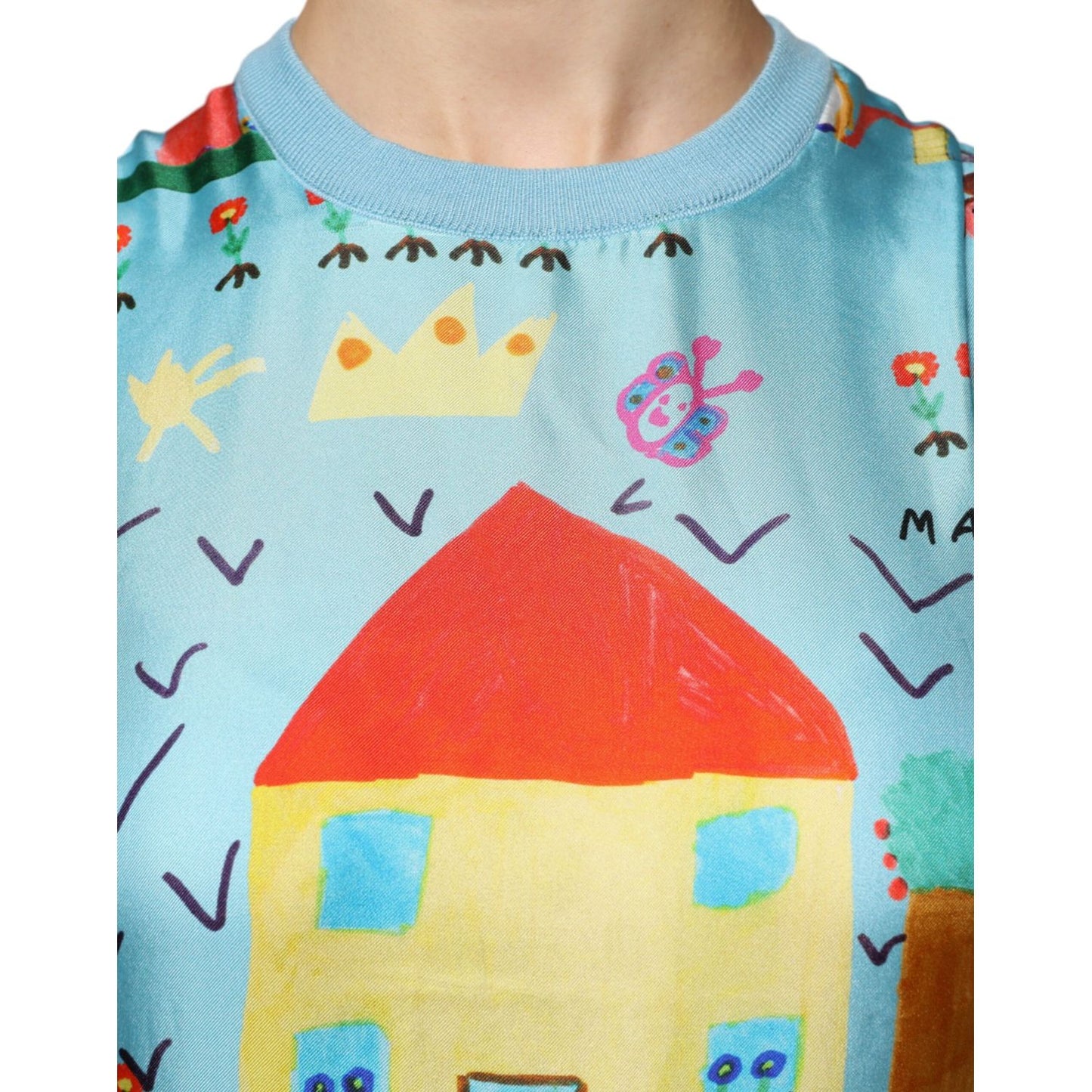 Dolce & Gabbana Blue Drawing Cashmere Sleeveless Tank Top Dolce & Gabbana